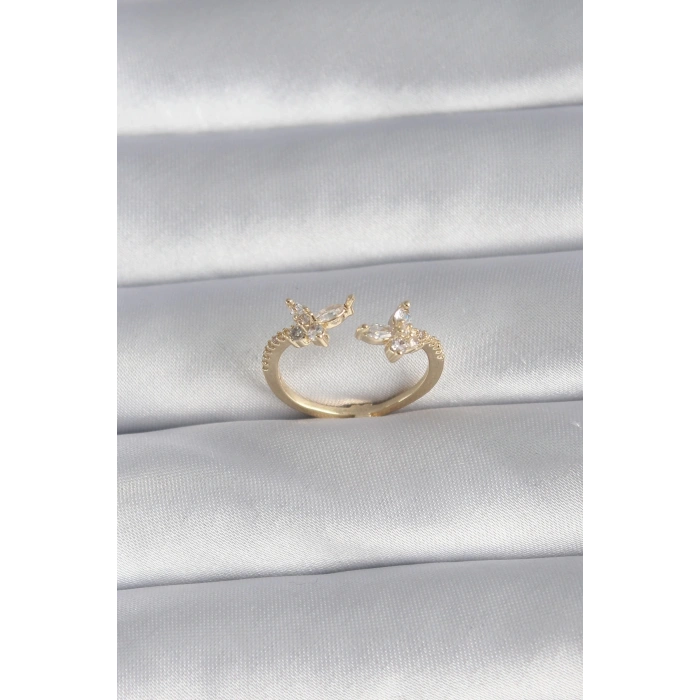 BFS Pirinç Gold Renk Zirkon Taşlı Kelebek Model Kadın Yüzük