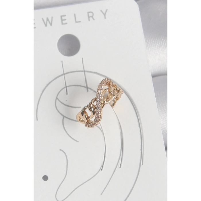 BFS Pirinç Gold Renk Zirkon Taşlı Sonsuzluk Zincir Model Kadın Kıkırdak Küpe