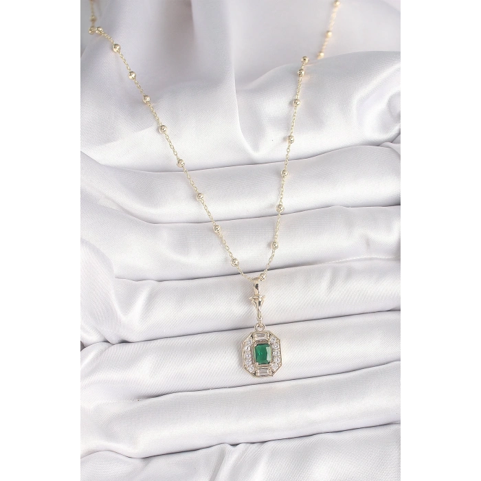 BFS Pirinç Gold Renk Zirkon Taşlı Topçuk Zincir Serenay Model Kadın Kolye