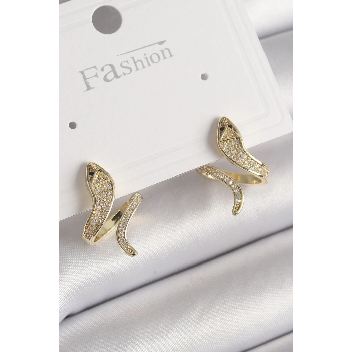 BFS Pirinç Gold Renk Zirkon Taşlı Yılan Model Kadın Küpe