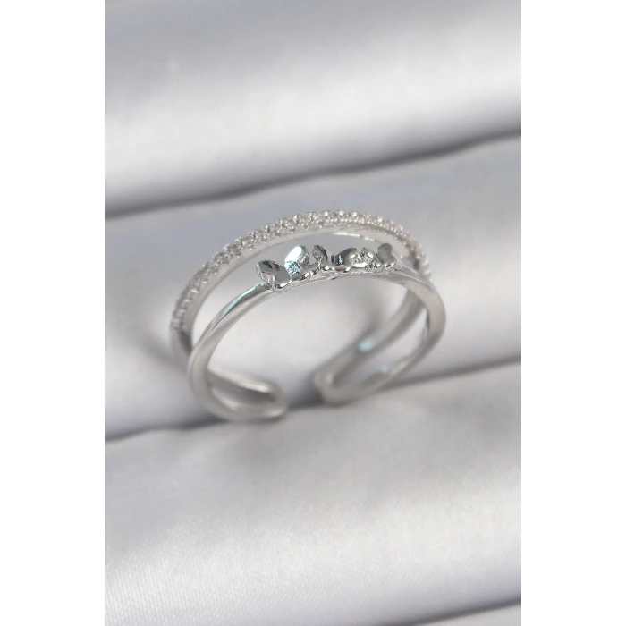 BFS Pirinç Gümüş Renk 2Li Zirkon Taş Detaylı Kelebek Figür Ayarlanabilir Model Kadın Yüzük