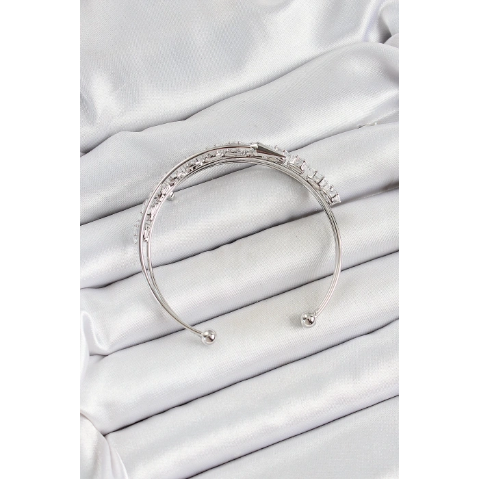 BFS Pirinç Gümüş Renk Arpa Zirkon Taşlı Kadın Bileklik