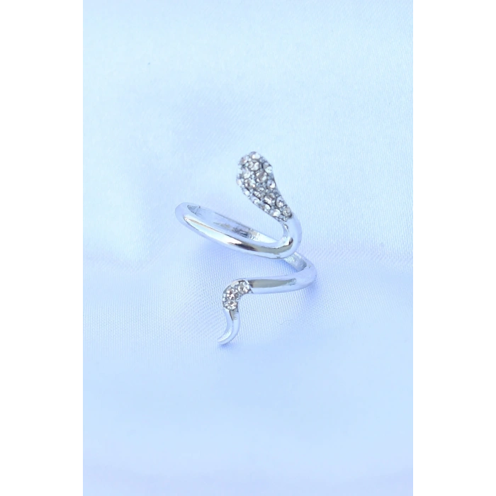 BFS Pirinç Gümüş Renk Ayarlanabilir Zirkon Taşlı Yılan Yüzük