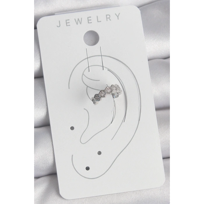 BFS Pirinç Gümüş Renk Bal Peteği Model Zirkon Taşlı Kadın Kıkırdak Küpe