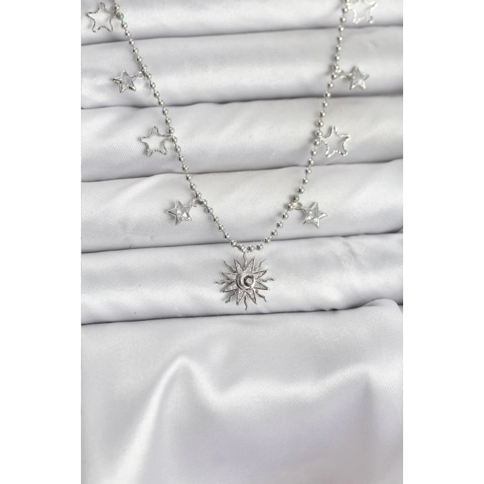 BFS Pirinç Gümüş Renk Güneş Model Kadın Kolye