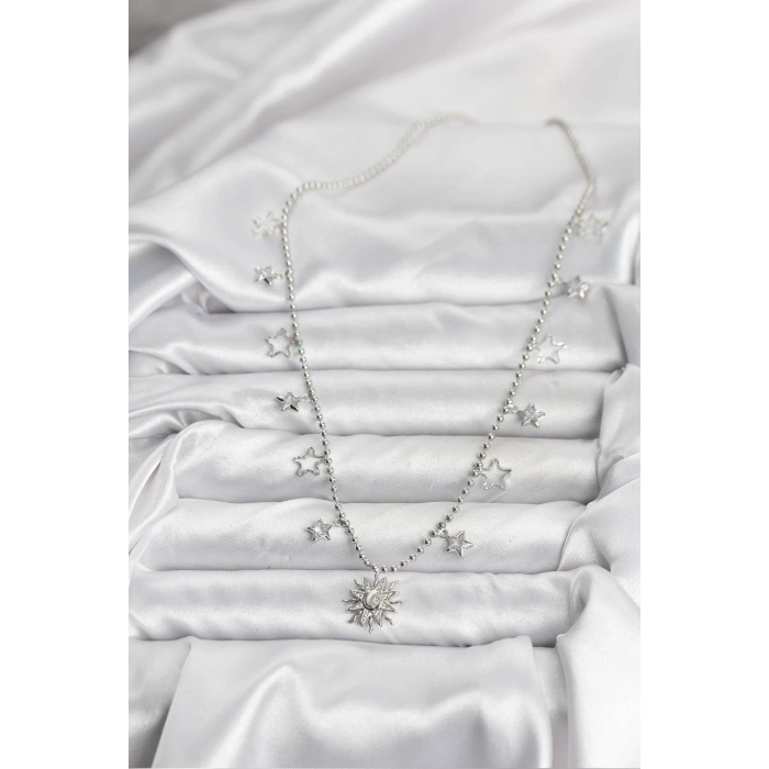 BFS Pirinç Gümüş Renk Güneş Model Kadın Kolye