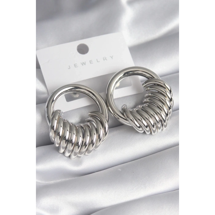 BFS Pirinç Gümüş Renk Halka Sarmal Model Kadın Küpe