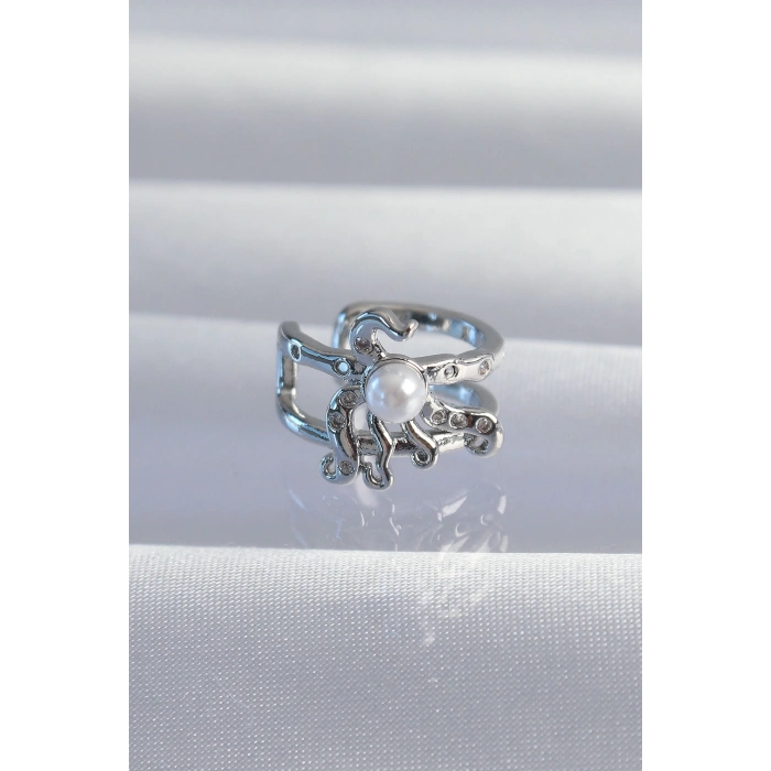 BFS Pirinç Gümüş Renk İncili Ahtapot Earcuff Küpe