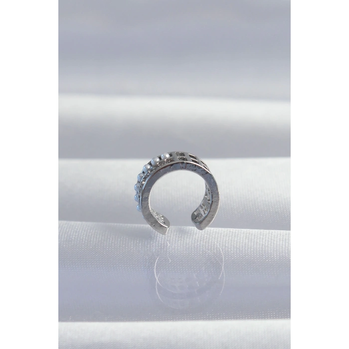 BFS Pirinç Gümüş Renk İncili Baget Taşlı Earcuff Küpe