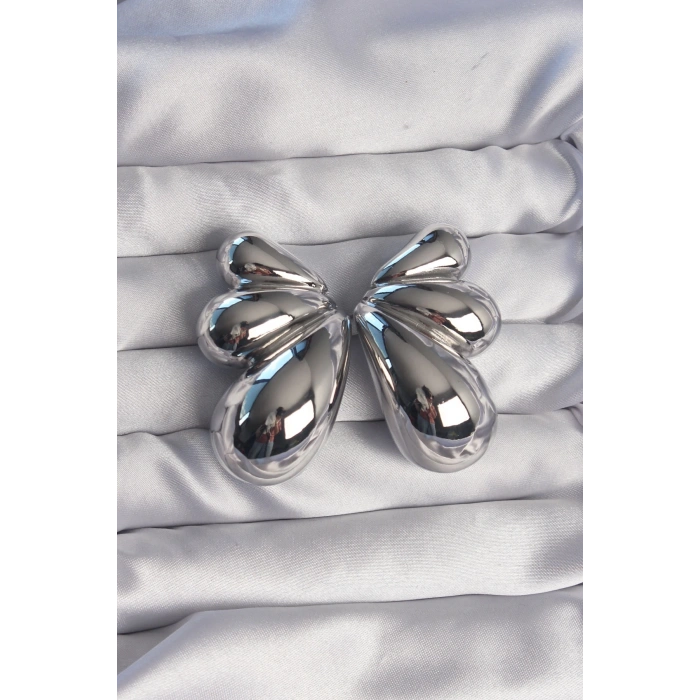 BFS Pirinç Gümüş Renk İri Bombeli Kelebek Küpe