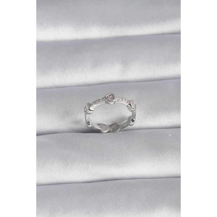 BFS Pirinç Gümüş Renk Kalp Model Zirkon Taş Detay Kadın Yüzük