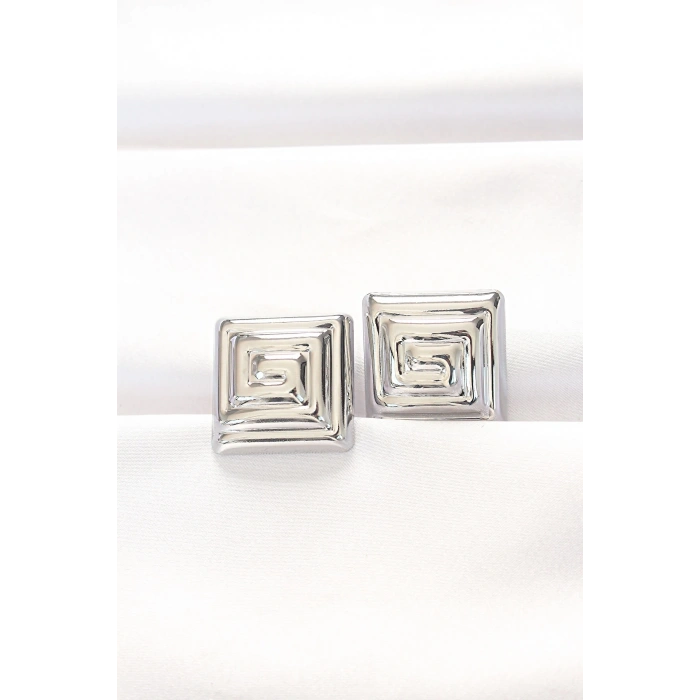 BFS Pirinç Gümüş Renk Kare Form Küpe