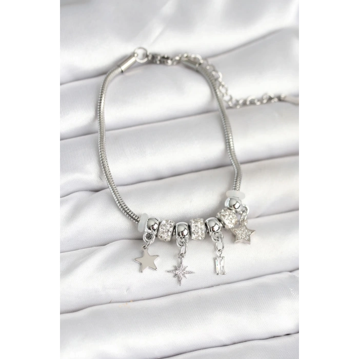 BFS Pirinç Gümüş Renk Kutup Yıldızı Charmlı Kadın Bileklik