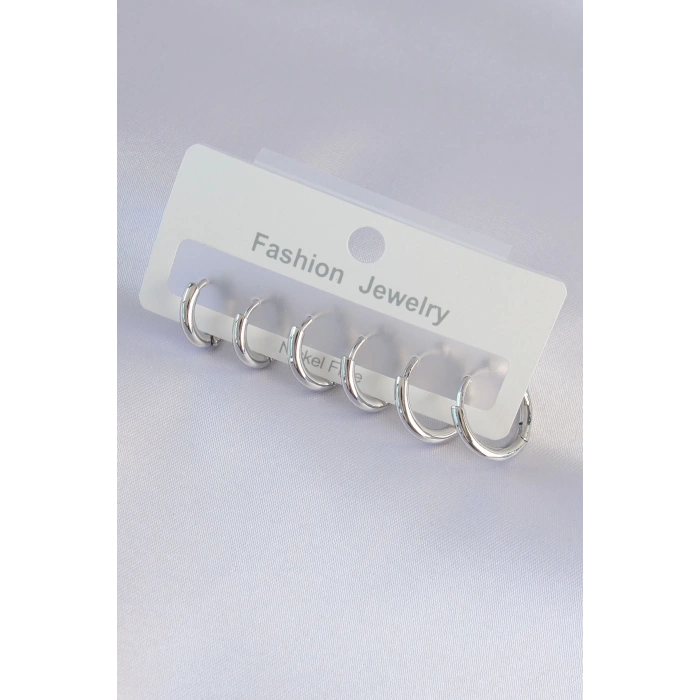 BFS Pirinç Gümüş Renk Oval Küpe Seti