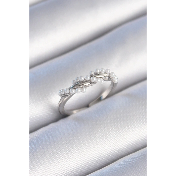 BFS Pirinç Gümüş Renk Sarmal İnci Model Kadın Yüzük