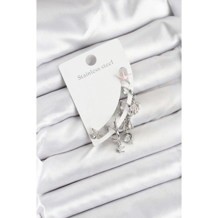 BFS Pirinç Gümüş Renk Set Küpe