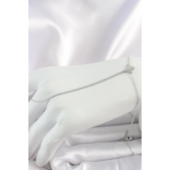 BFS Pirinç Gümüş Renk Su Yolu Zirkon Taşlı İşlemeli Yonca Model Kadın Şahmeran