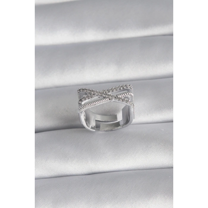 BFS Pirinç Gümüş Renk Zirkon Taş Detay Kadın Yüzük