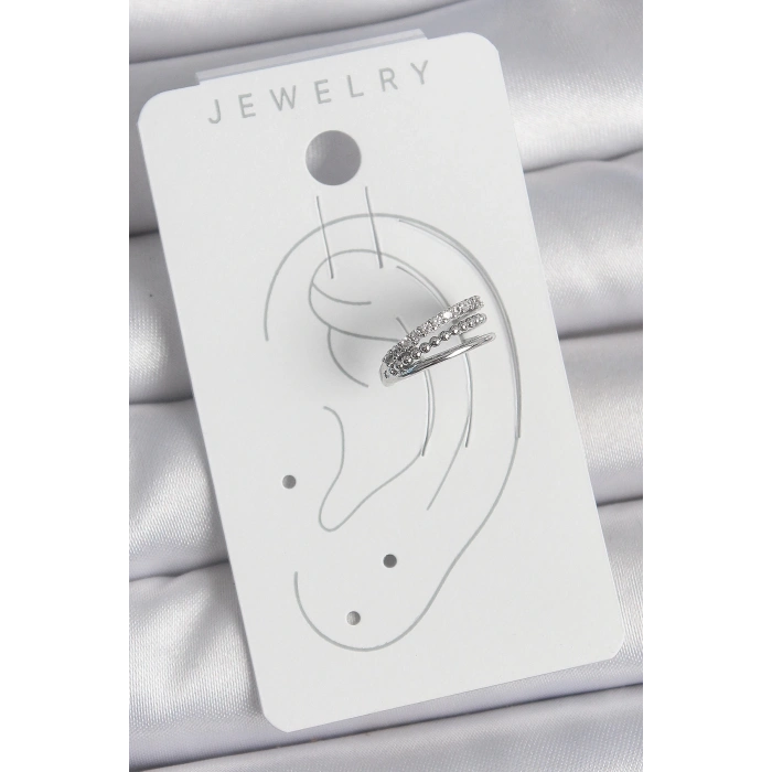 BFS Pirinç Gümüş Renk Zirkon Taşlı 3Lü Sıralı Model Kadın Kıkırdak Küpe