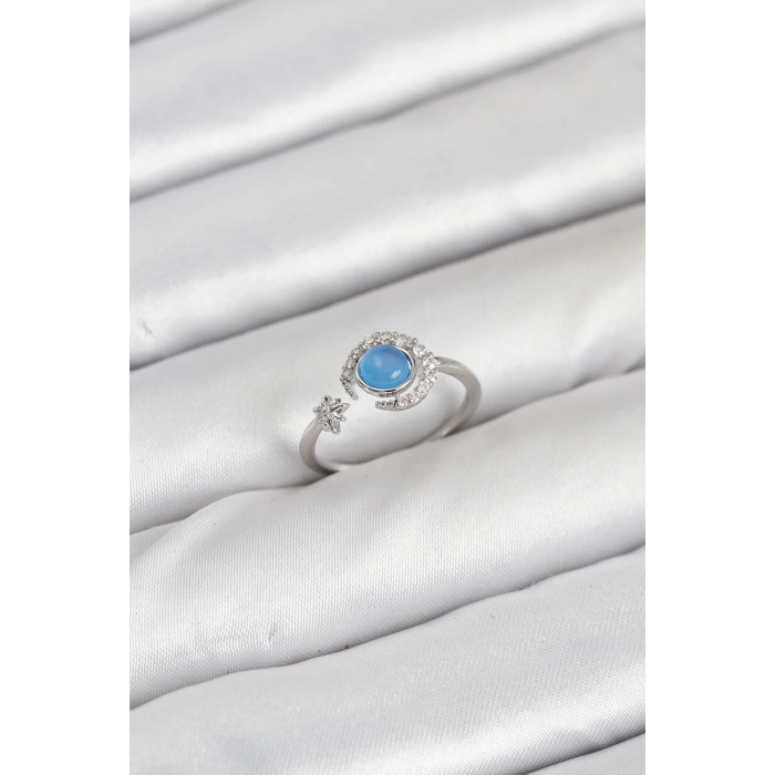 BFS Pirinç Gümüş Renk Zirkon Taşlı Ay Yıldız Kadın Yüzük