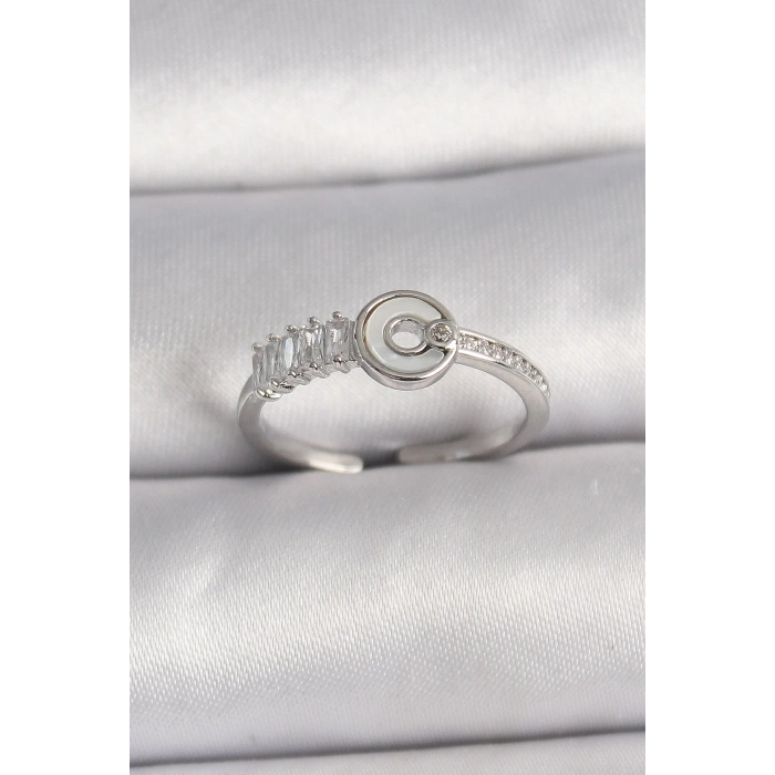 BFS Pirinç Gümüş Renk Zirkon Taşlı Ayarlanabilir Kadın Yüzük