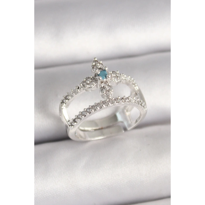 BFS Pirinç Gümüş Renk Zirkon Taşlı Ayarlanabilir Model Kadın Yüzük