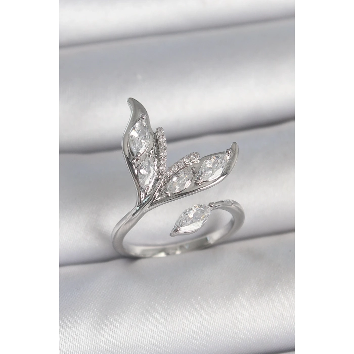 BFS Pirinç Gümüş Renk Zirkon Taşlı Balık Kuyruğu Model Ayarlanabilir Kadın Yüzük