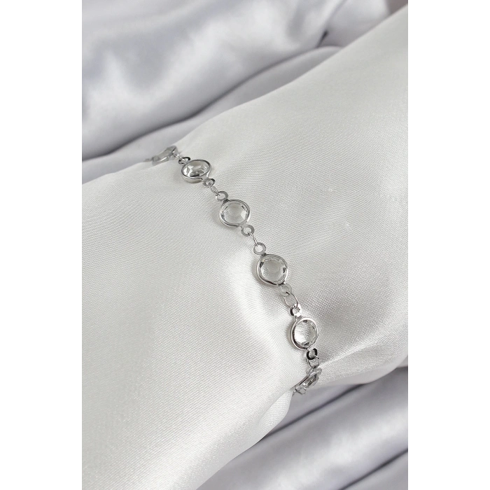 BFS Pirinç Gümüş Renk Zirkon Taşlı Bileklik