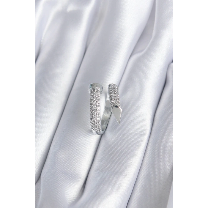 BFS Pirinç Gümüş Renk Zirkon Taşlı Çivi Model Kadın Yüzük