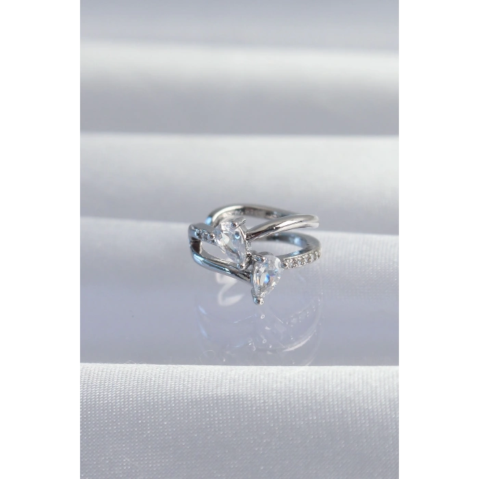 BFS Pirinç Gümüş Renk Zirkon Taşlı Damla Earcuff Küpe