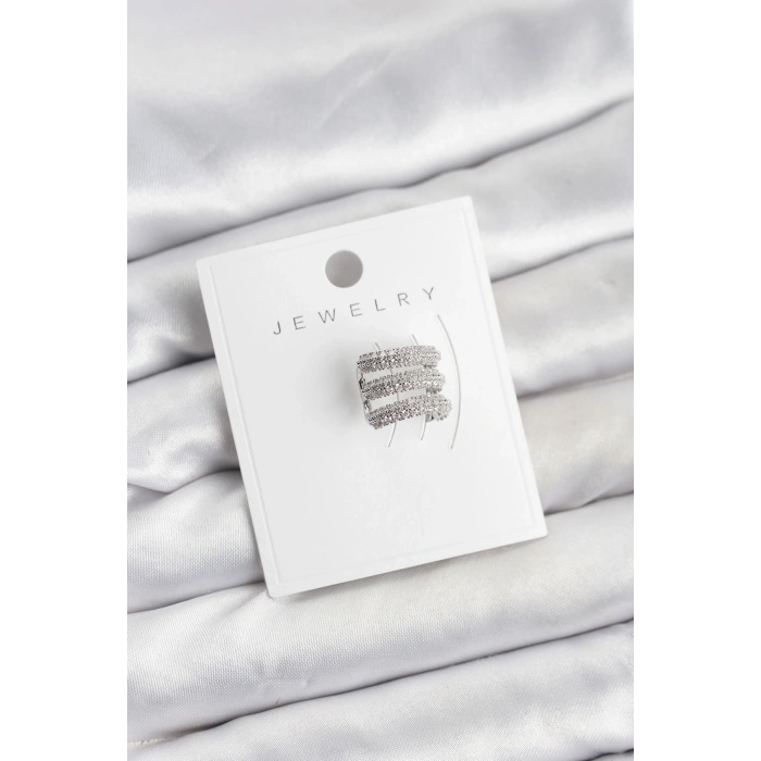 BFS Pirinç Gümüş Renk Zirkon Taşlı Earcuff Kıkırdak Küpe