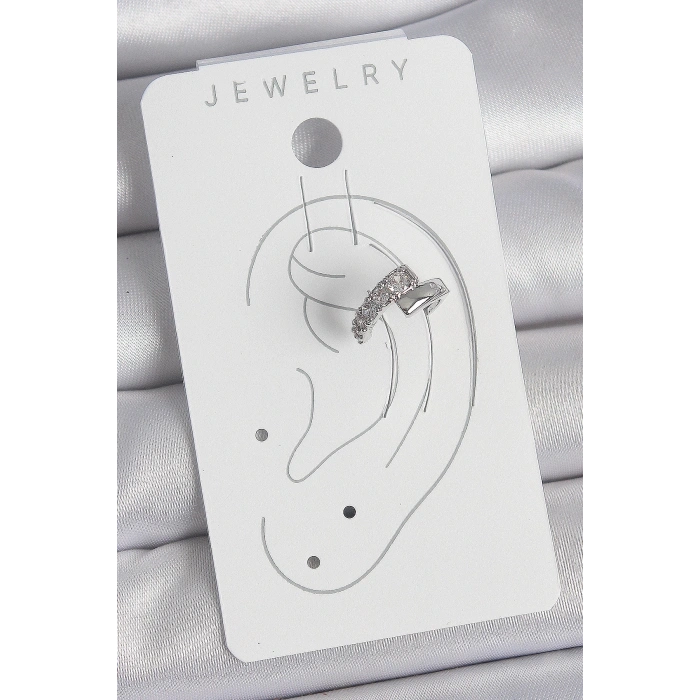 BFS Pirinç Gümüş Renk Zirkon Taşlı Kadın Kıkırdak Küpe