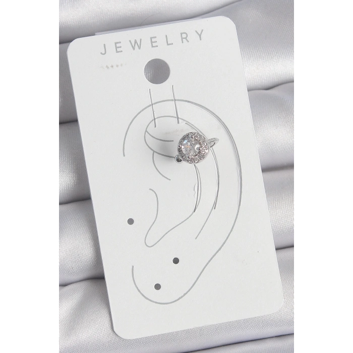 BFS Pirinç Gümüş Renk Zirkon Taşlı Kadın Kıkırdak Model Küpe