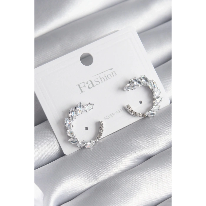 BFS Pirinç Gümüş Renk Zirkon Taşlı Kadın Küpe