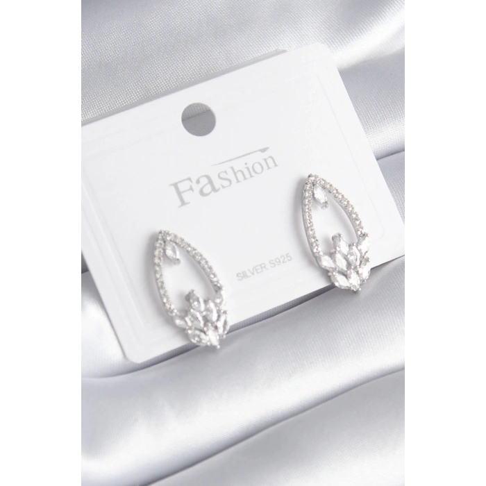 BFS Pirinç Gümüş Renk Zirkon Taşlı Kadın Küpe