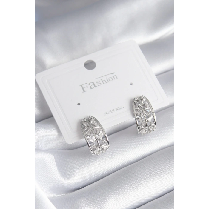 BFS Pirinç Gümüş Renk Zirkon Taşlı Kadın Küpe