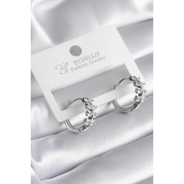 BFS Pirinç Gümüş Renk Zirkon Taşlı Kadın Küpe