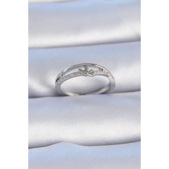 BFS Pirinç Gümüş Renk Zirkon Taşlı Kalp Model Kadın Yüzük