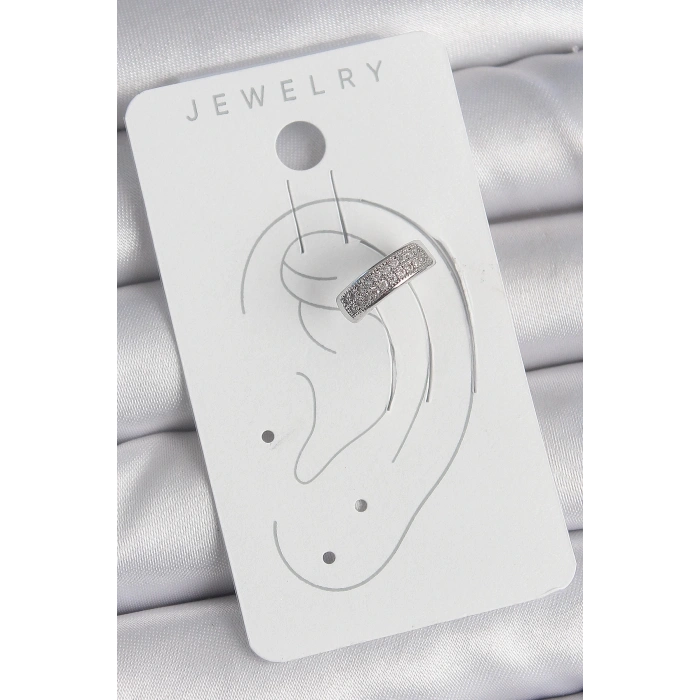 BFS Pirinç Gümüş Renk Zirkon Taşlı Kıkırdak Model Kadın Küpe