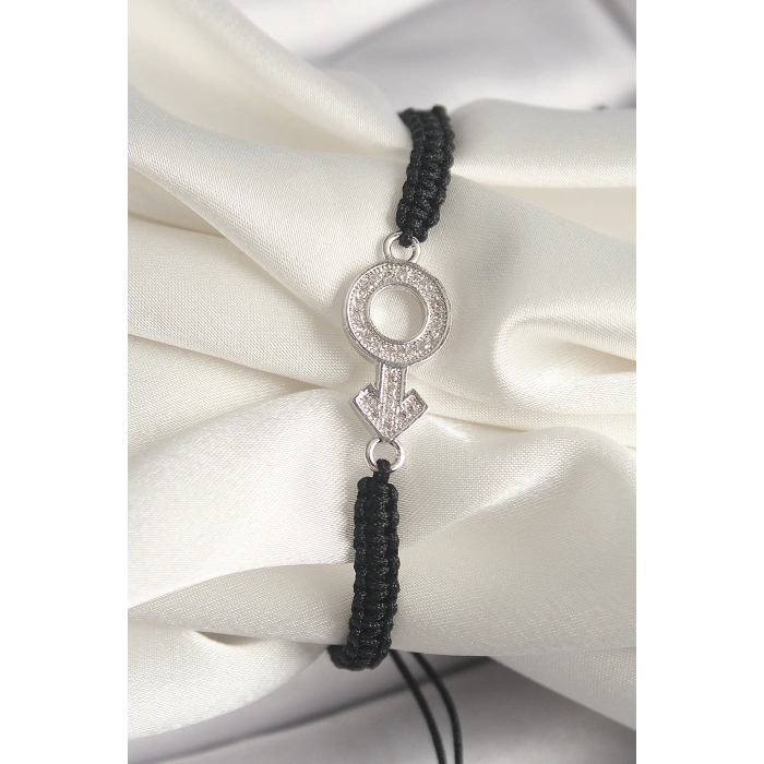 BFS Pirinç Gümüş Renk Zirkon Taşlı Mars Figür Asansörlü Makrome Model Kadın Bileklik