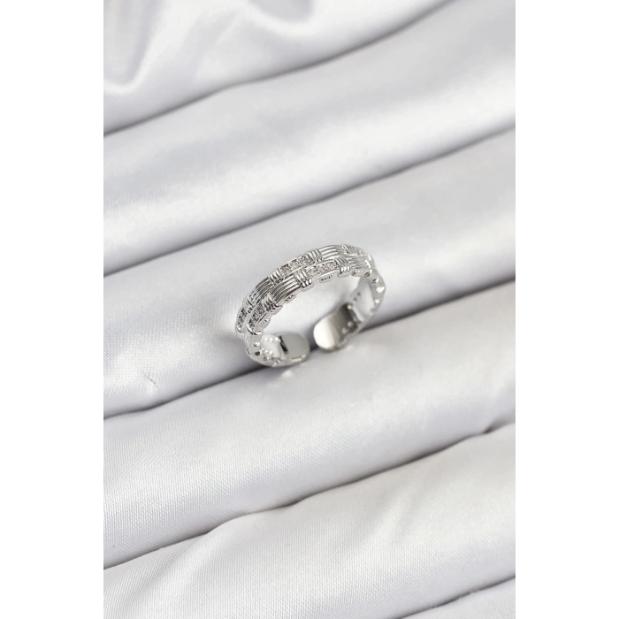 BFS Pirinç Gümüş Renk Zirkon Taşlı Sırım Kadın Yüzük