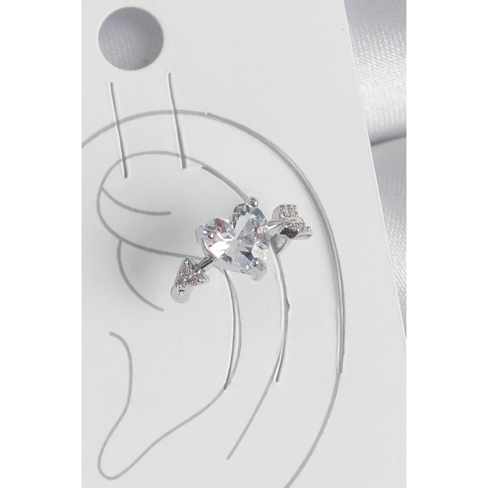 BFS Pirinç Gümüş Renk Zirkon Taşlı Yıldız Model Kadın Kıkırdak Küpe