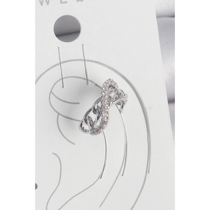 BFS Pirinç Gümüş Renk Zirkon Taşlı Zincir Sonsuzluk Model Kadın Kıkırdak Küpe