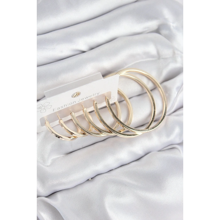 BFS Pirinç Halka Model Gold Renk Kadın Set Küpe