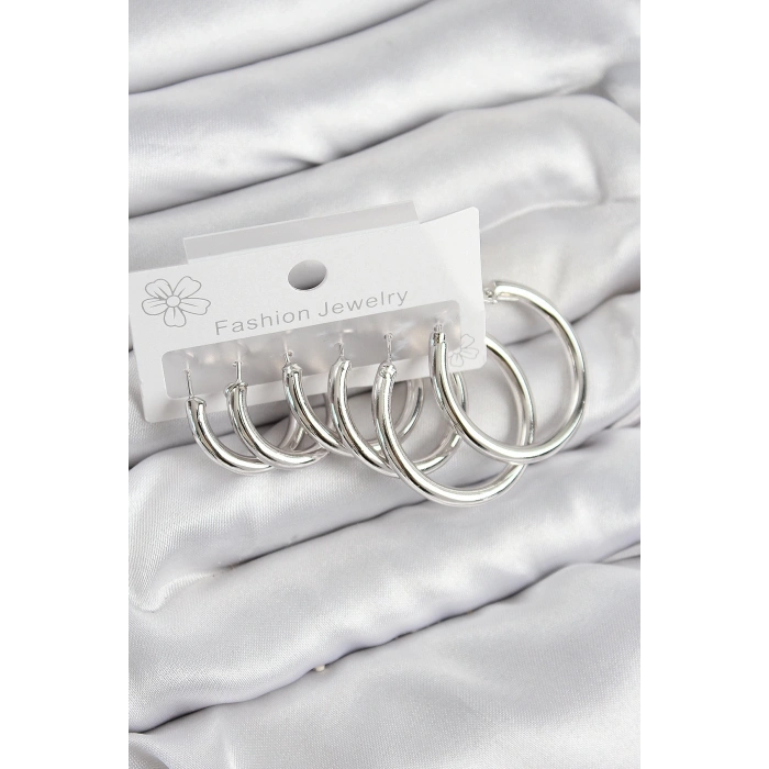 BFS Pirinç Halka Model Gümüş Renk Kadın Set Küpe