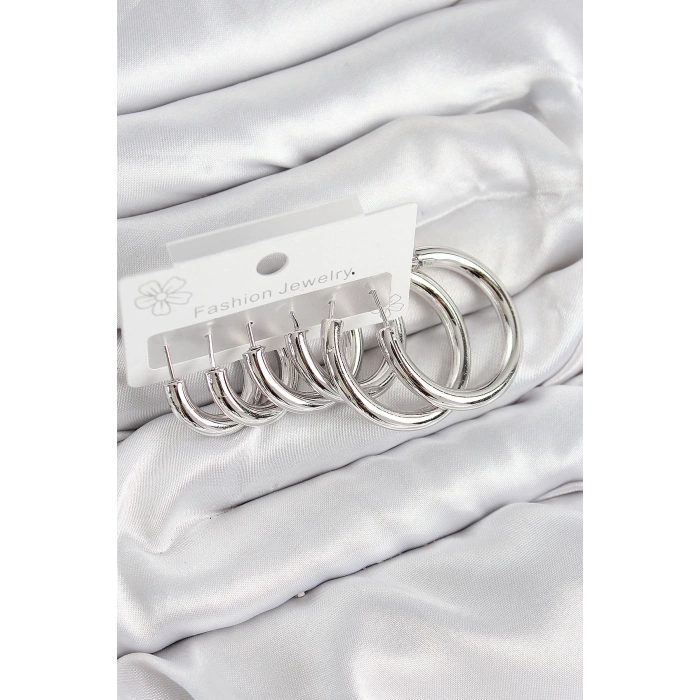 BFS Pirinç Halka Model Gümüş Renk Kadın Set Küpe