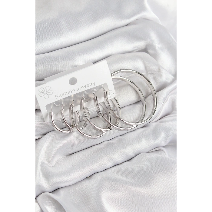 BFS Pirinç Halka Model Gümüş Renk Kadın Set Küpe