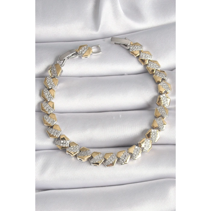 BFS Pirinç Mix Renk Kalp Model Zirkon Taşlı VIP Seri Kadın Bileklik