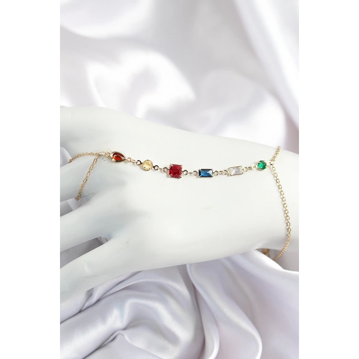 BFS Pirinç Renkli Zirkon Taşlı Y Model Gold Renk Kadın Şahmeran