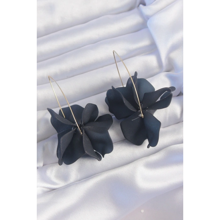 BFS Pirinç Siyah Renkli Flora Küpe